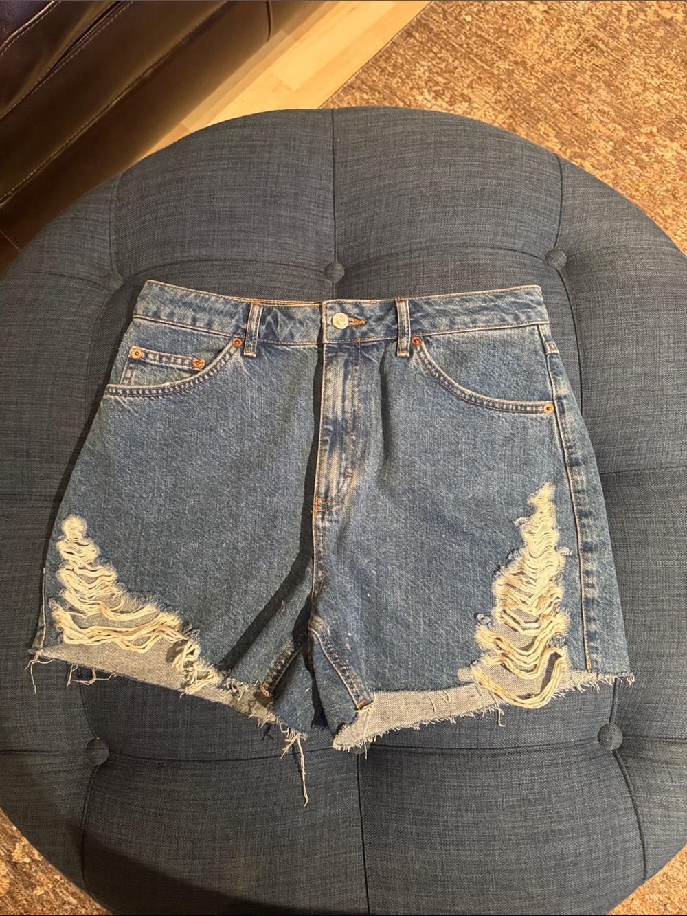 Topshop Distressed Blue Jean Shorts